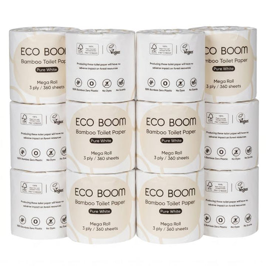 Pure White Bamboo Toilet Paper - 12 Rolls